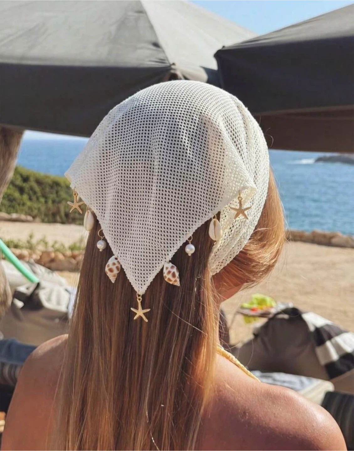 White Mesh Headscarf with Shell and Starfish Charms - photo 2