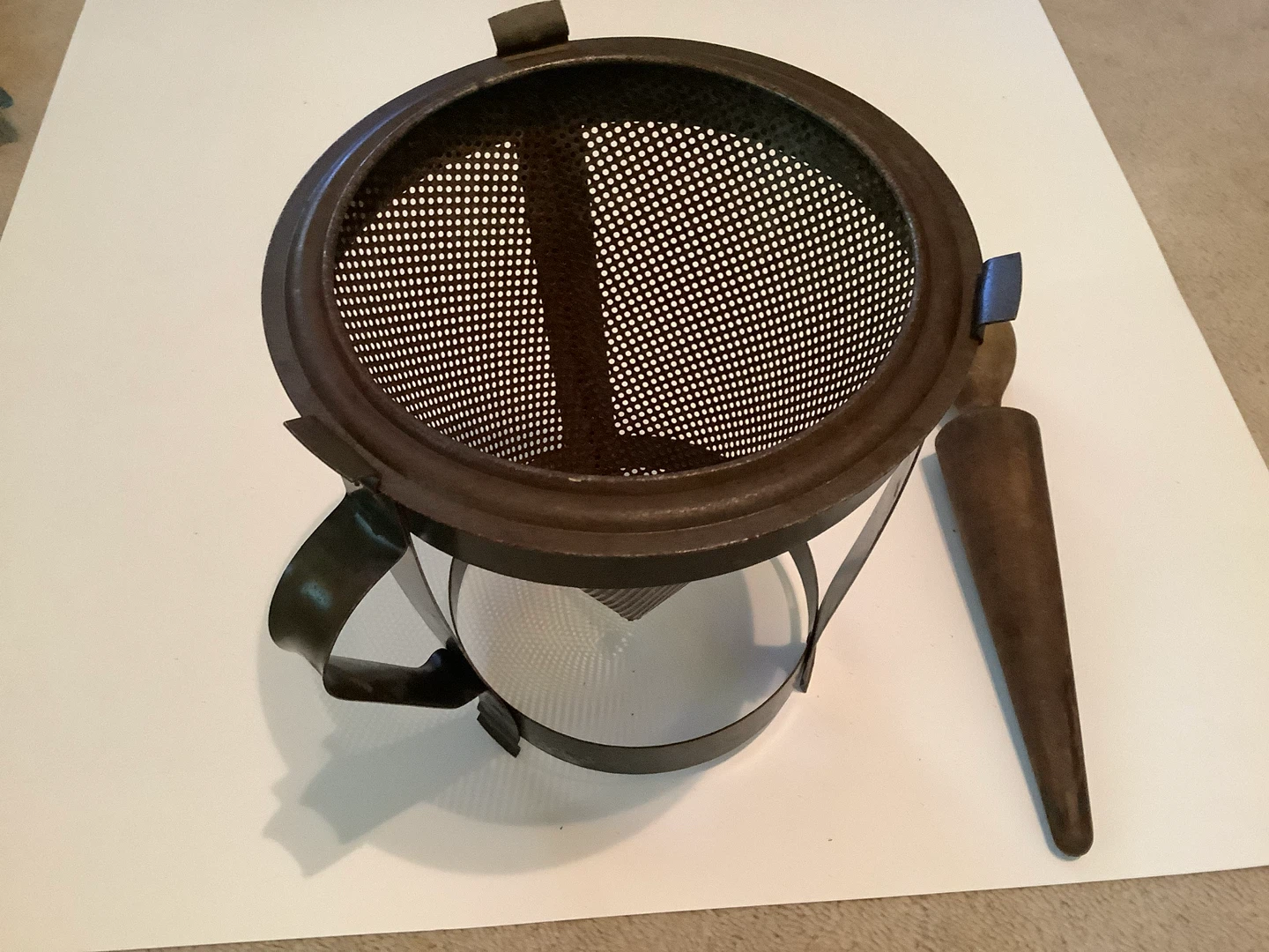 Vintage Metal Cone Sieve & Wood Pestle 🐞