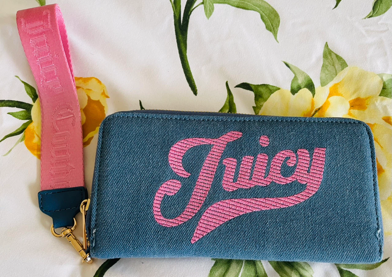 Juicy Couture denim wristlet wallet
