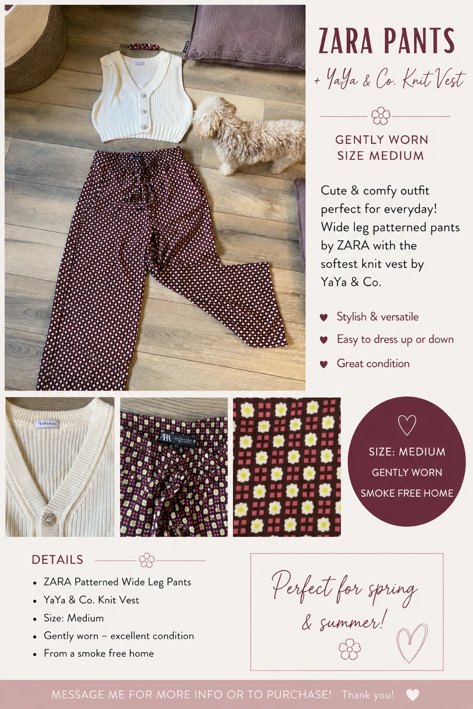ZARA Patterned Wide Leg Pants & YaYa & Co. Knit Vest - Medium