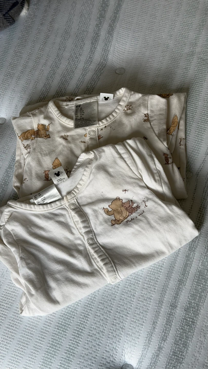 H&M Winnie the Pooh Baby Sleepers - 2-4 Months