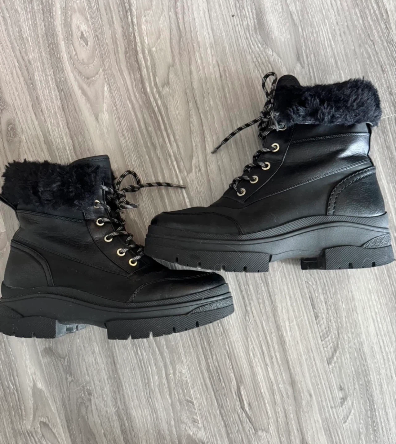 Black Faux Fur Lined Combat Boots