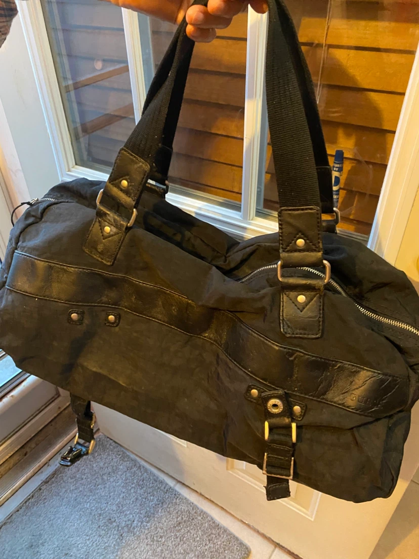 Black Duffel Bag with Leather Accents