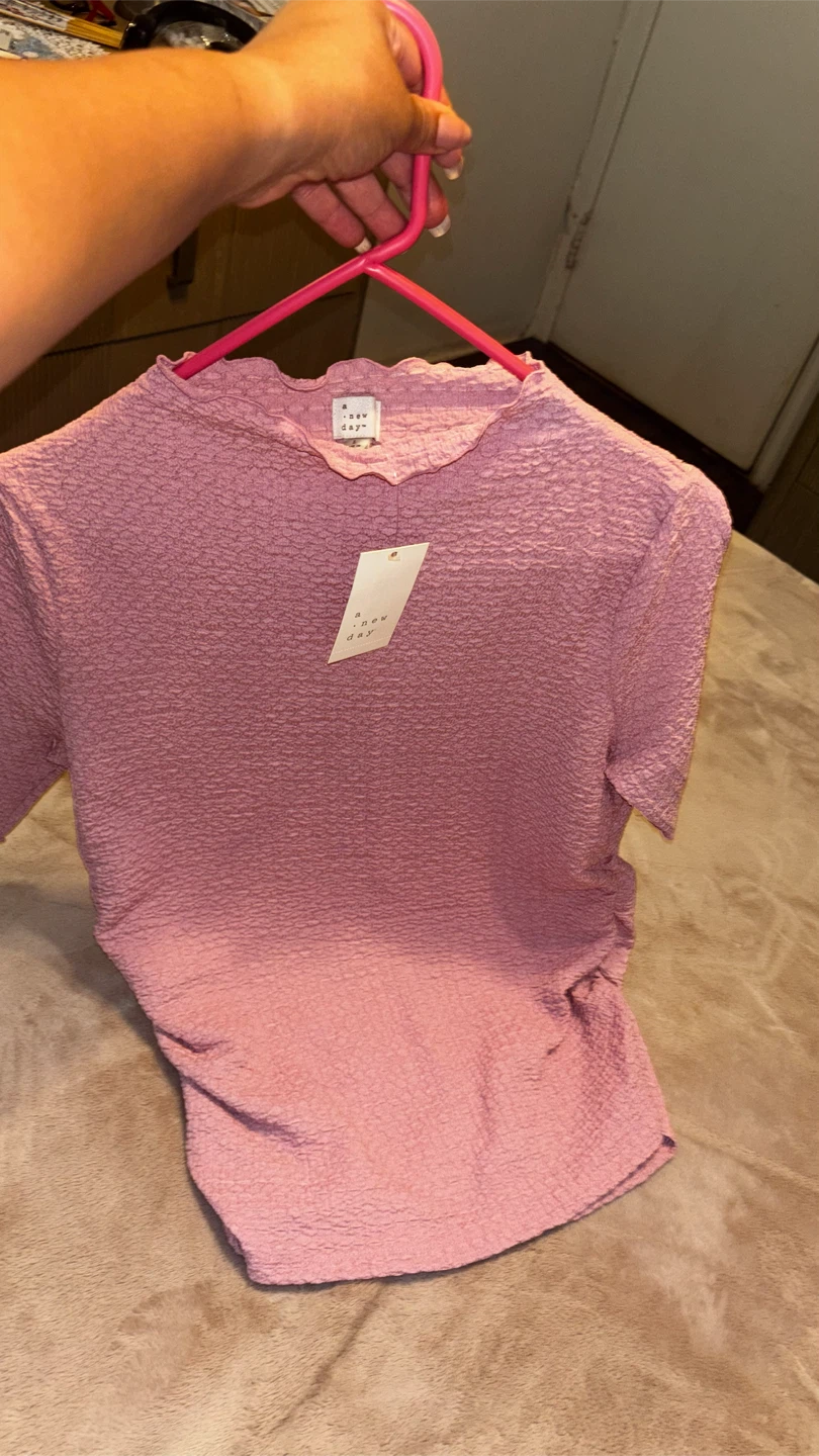 A New Day Pink Textured Mock Neck Top Size L