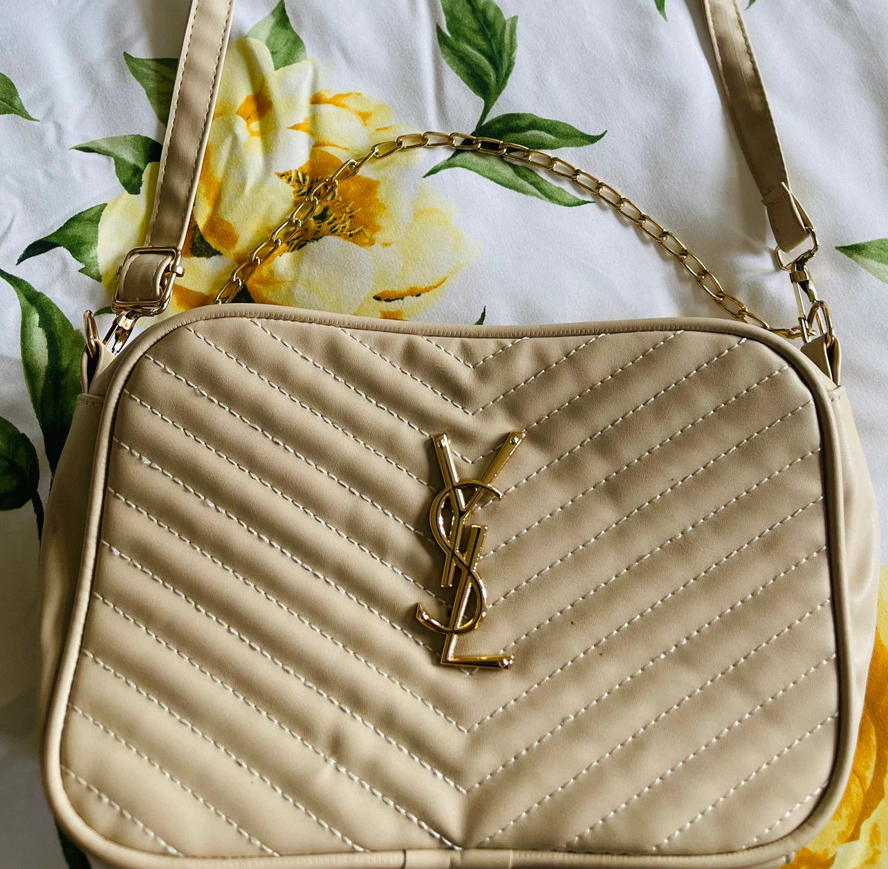 Beige Quilted Shoulder Bag