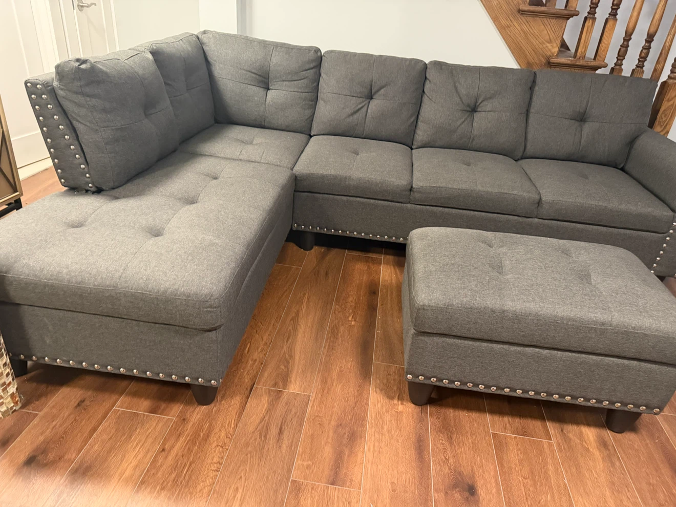 Dark Gray Sectional Sofa with Ottoman