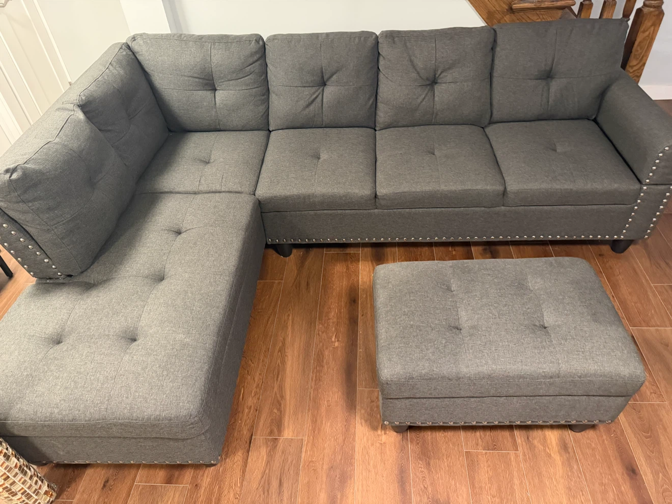 Dark Gray Sectional Sofa with Ottoman - photo 2