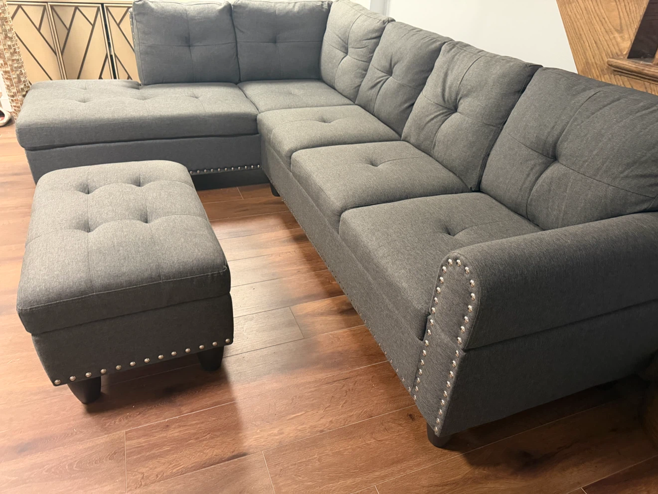 Dark Gray Sectional Sofa with Ottoman - photo 3