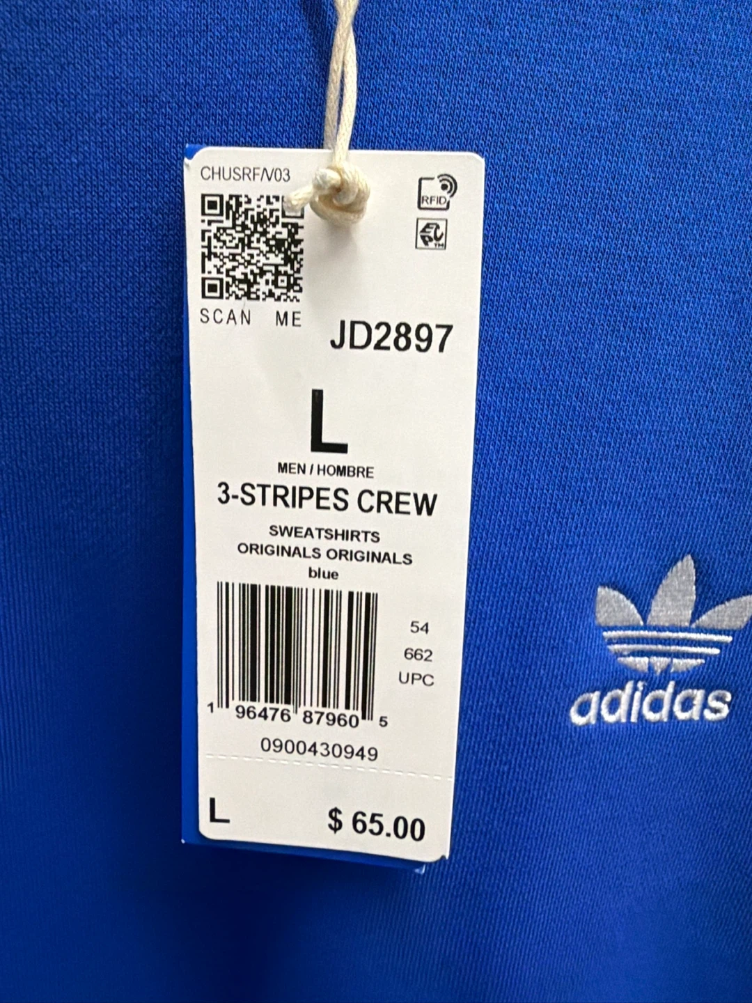 Adidas Men's 3-Stripes Crew Sweatshirt Blue Size L