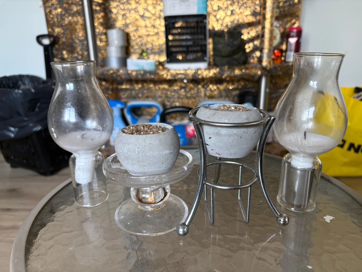 Set of 2 Small Grey Concrete Planters with Glass Tops
