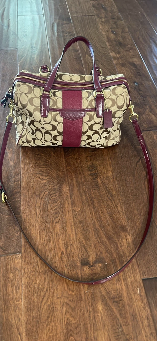 Coach Monogram Canvas Satchel Bag Burgundy Stripes - photo 2