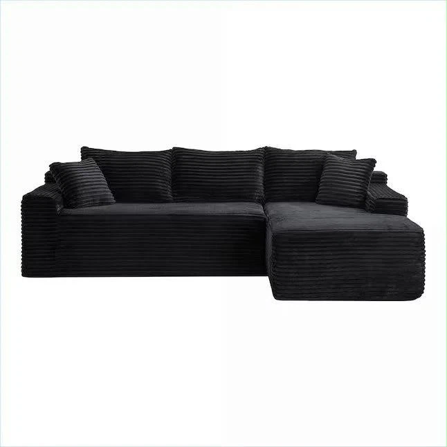 Black Corduroy Sectional Sofa with Chaise - photo 2