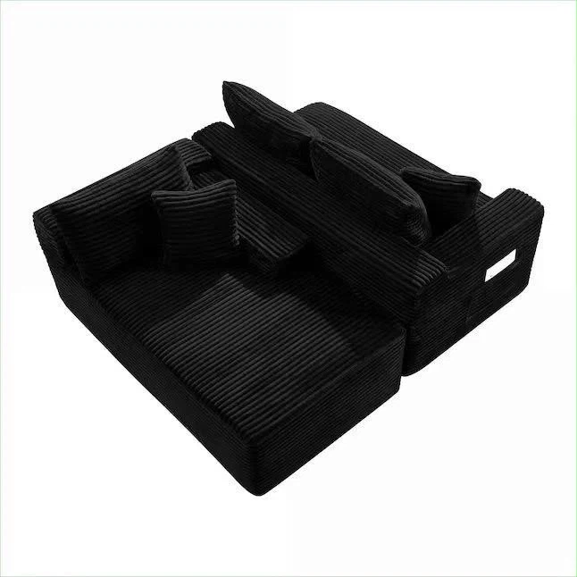 Black Corduroy Sectional Sofa with Chaise - photo 3