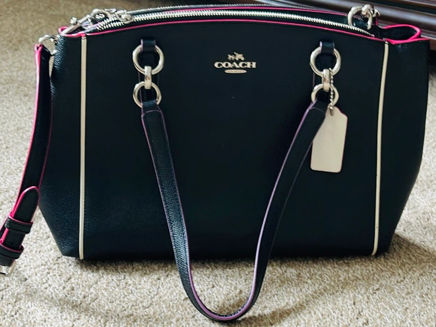Coach Black Leather Handbag with Pink Trim