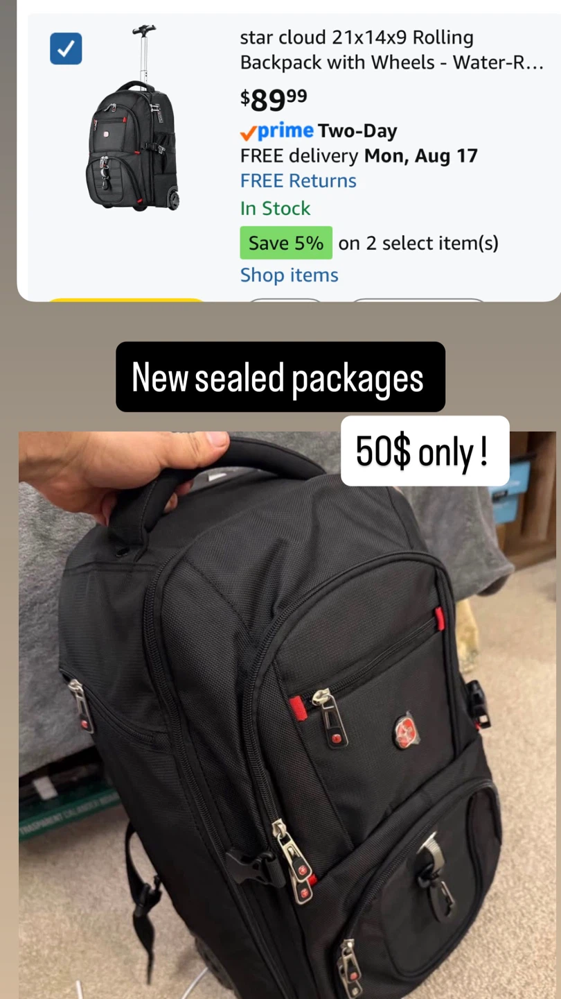 Rolling Backpack travel bag suitcase - Black