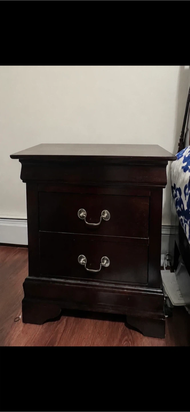 Dark Wood Nightstand with Two Drawers - photo 2