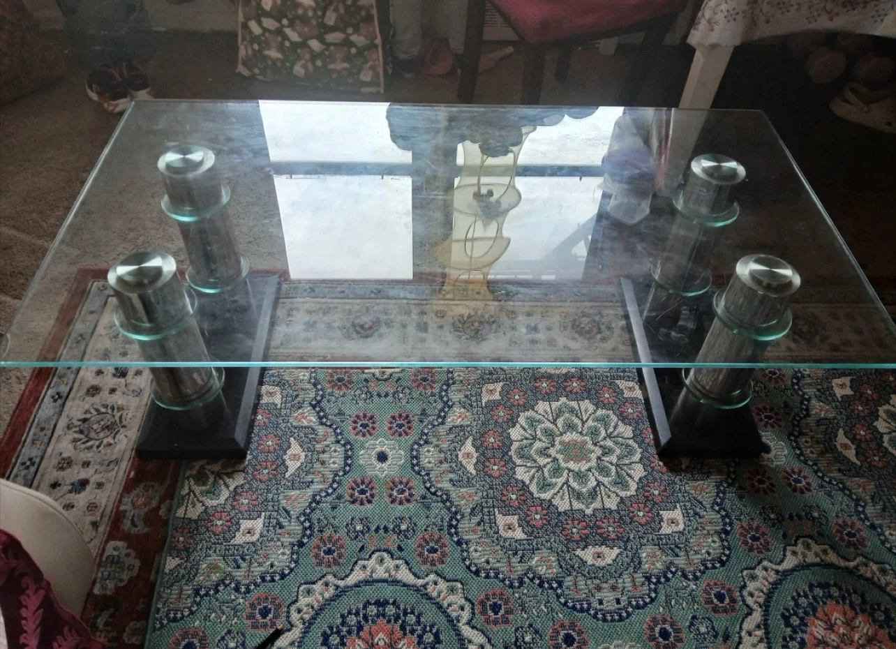 Glass Top Coffee Table with Metal Legs