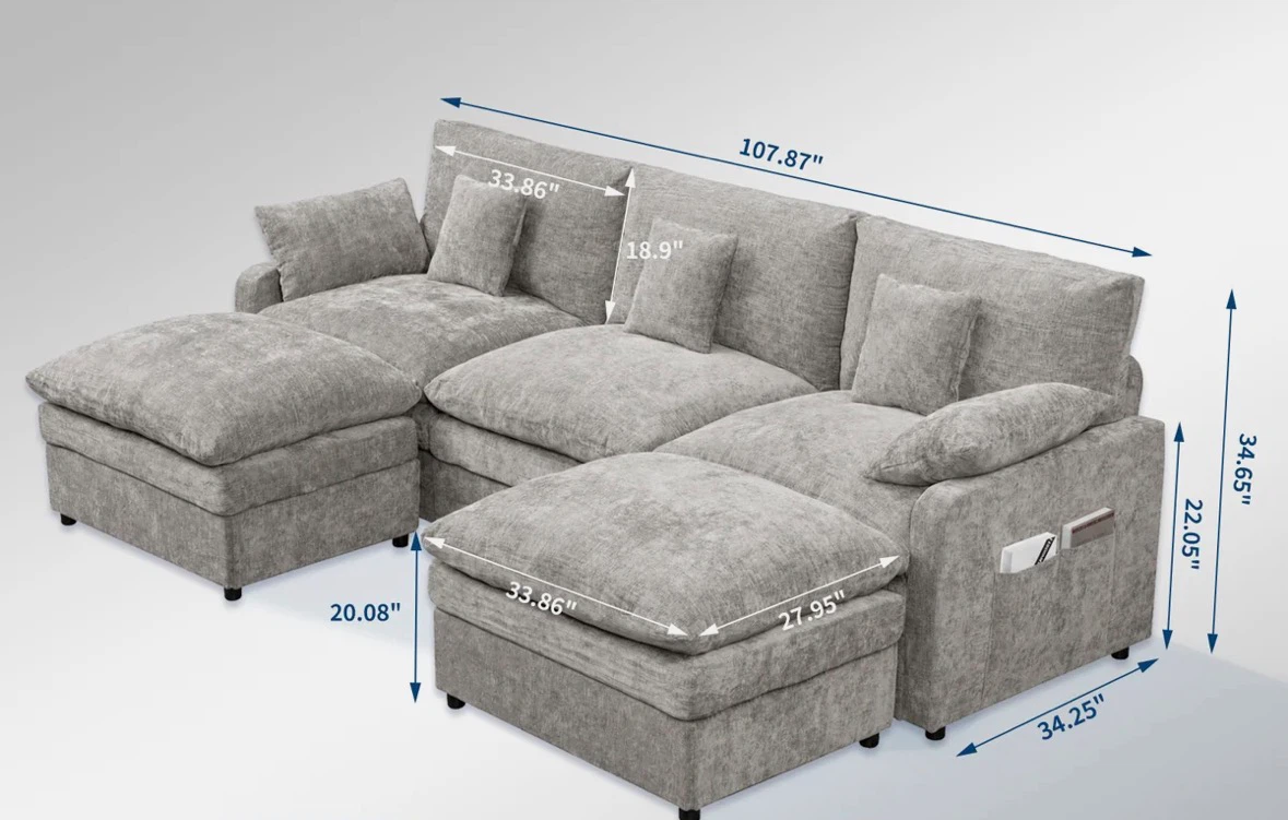 Grey Modular Couch & Ottomans - photo 4