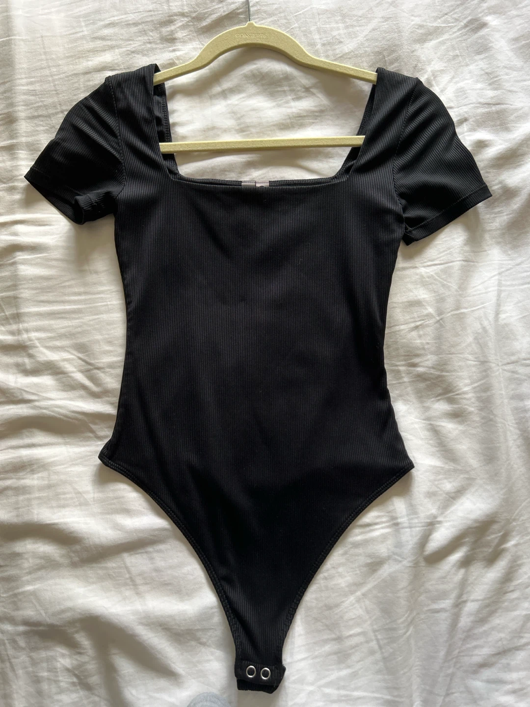 Black Ribbed Square Neck Bodysuit