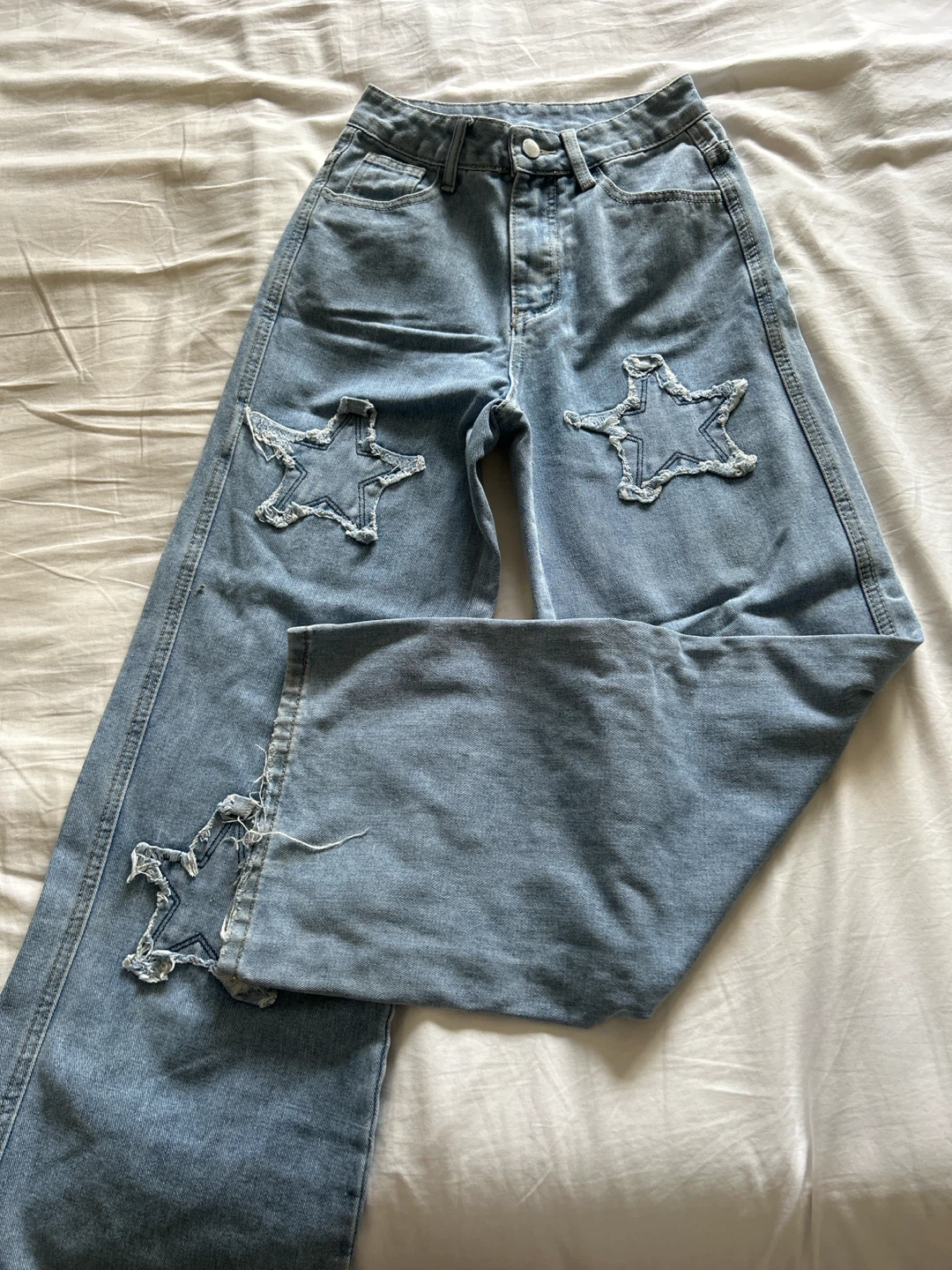 Light Wash Denim Jeans with Star Patches