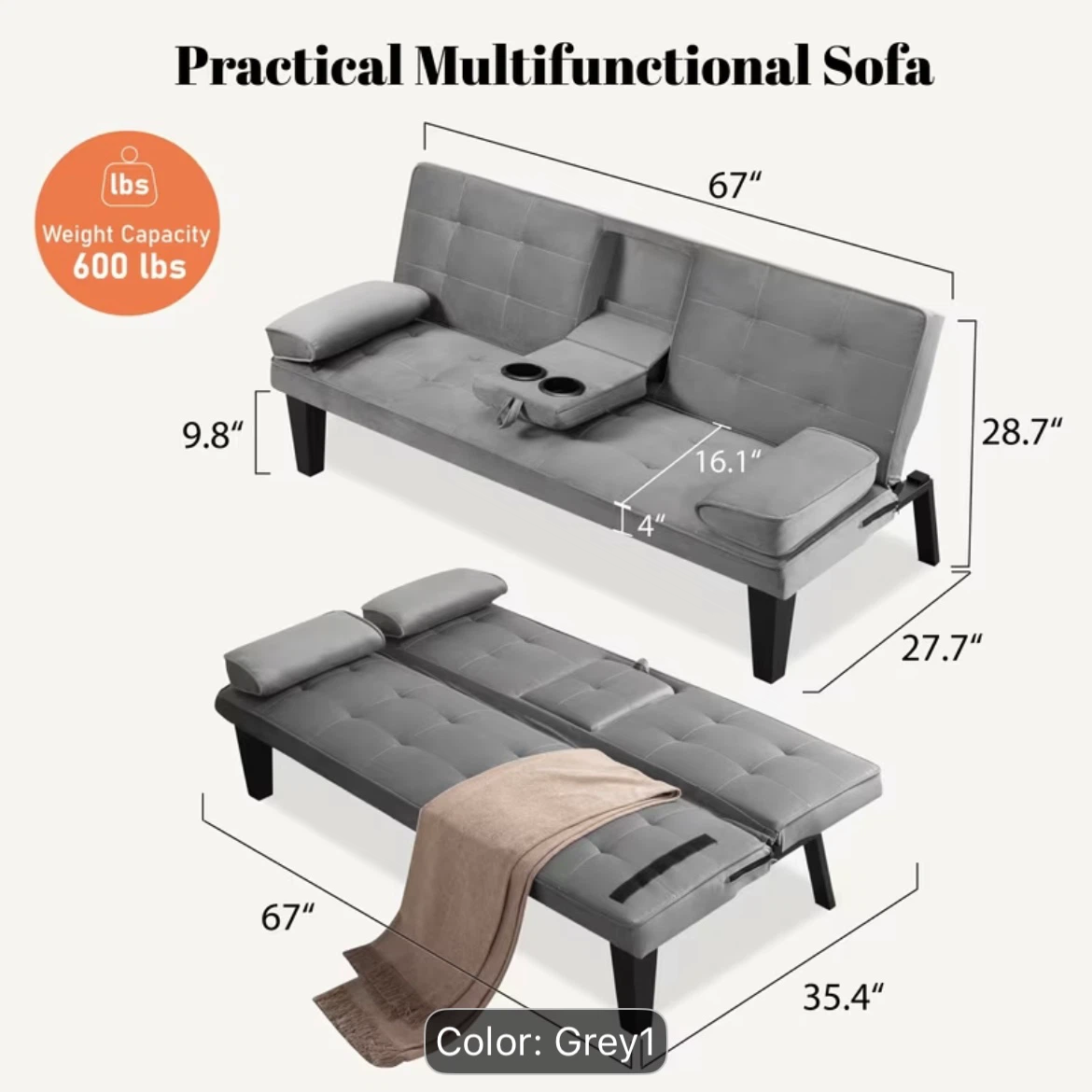 Practical Multifunctional Sofa - Grey