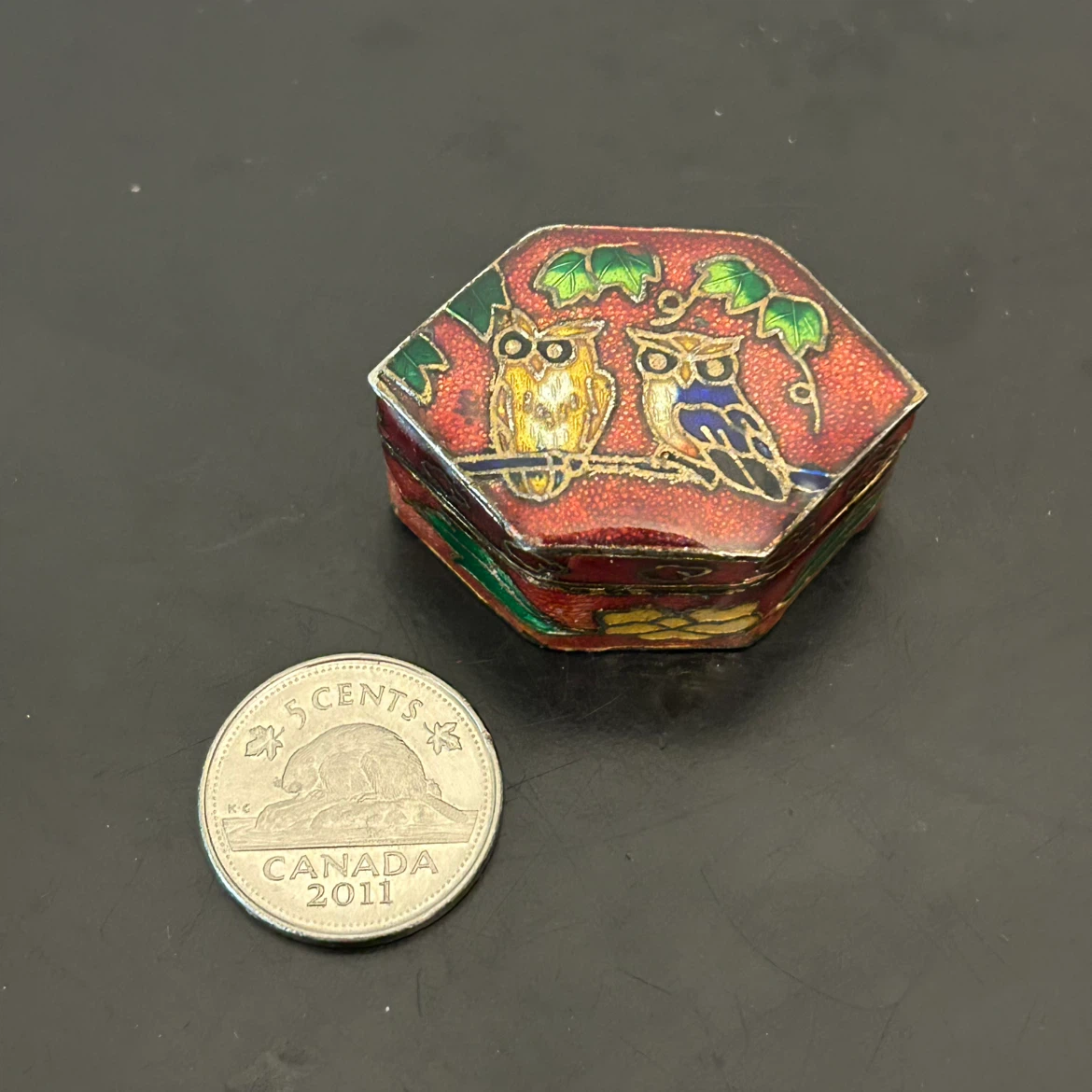 Vintage Mini Cloisonné Brass Hinged Pill Box