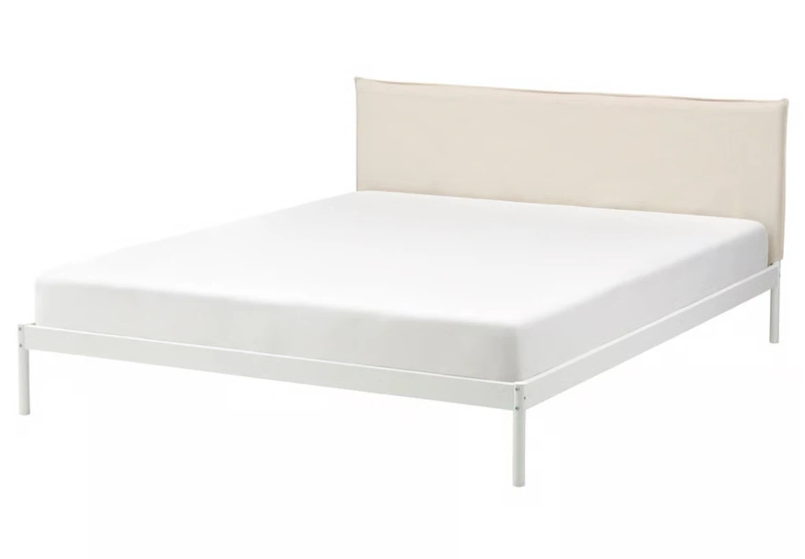 IKEA KLEPPSTAD Queen Bed frame, white/Vissle beige