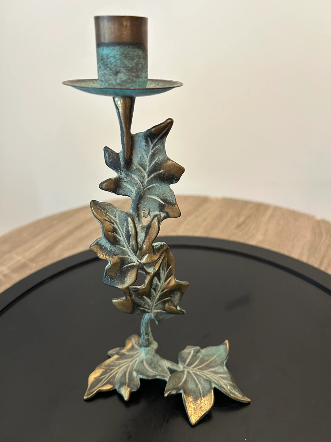 Vintage Brass Ivy Leaf Taper Candlestick Holder