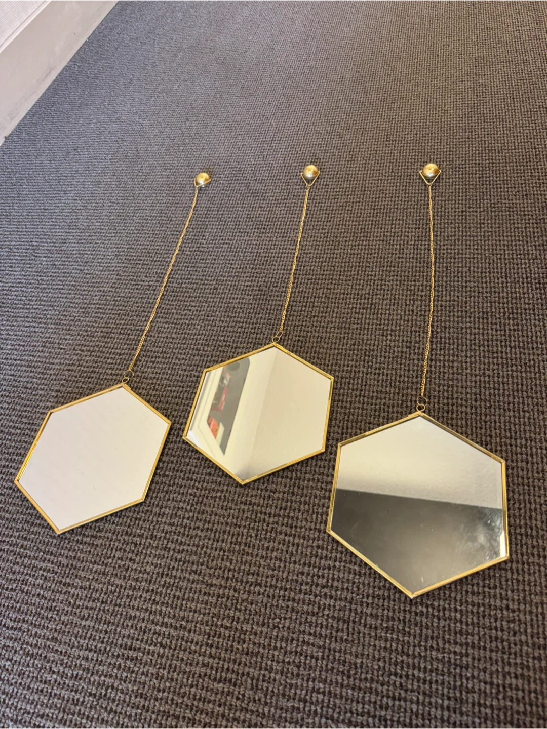 Set of 3 Gold Hexagon Hanging Mirrors