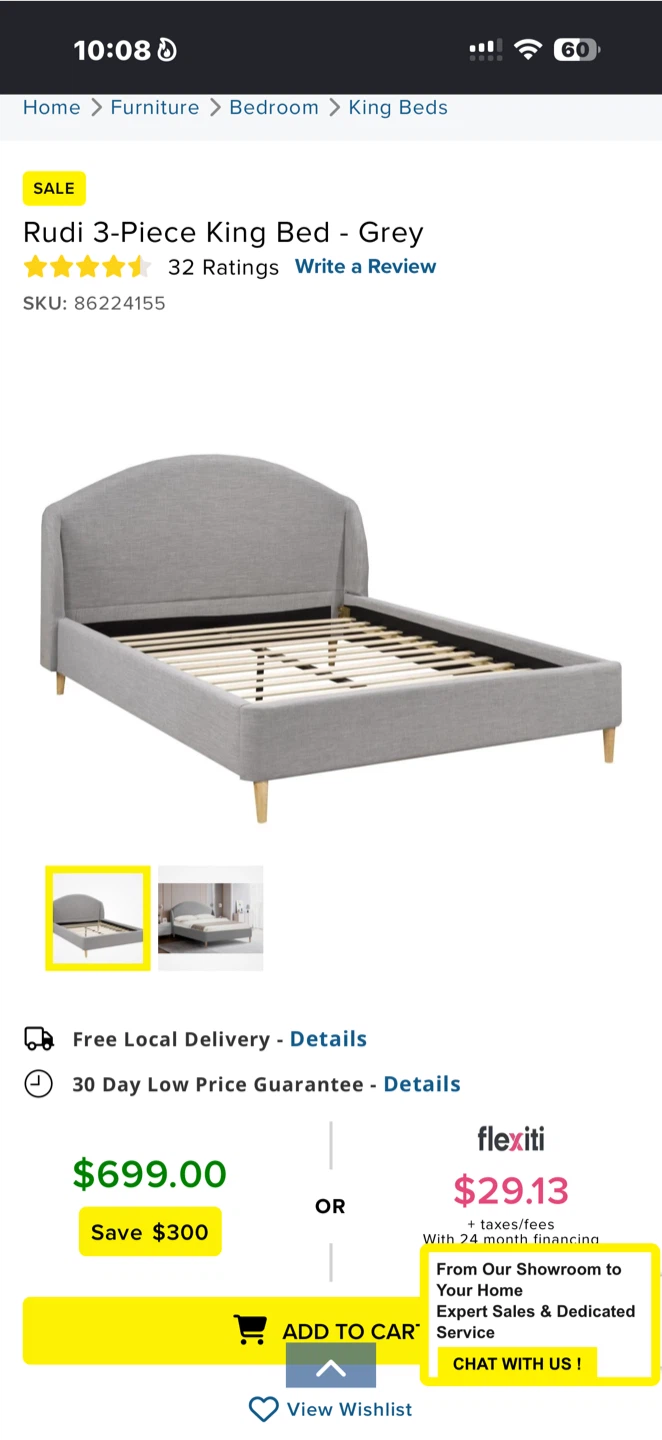 Rudi 3-Piece King Bed - Grey