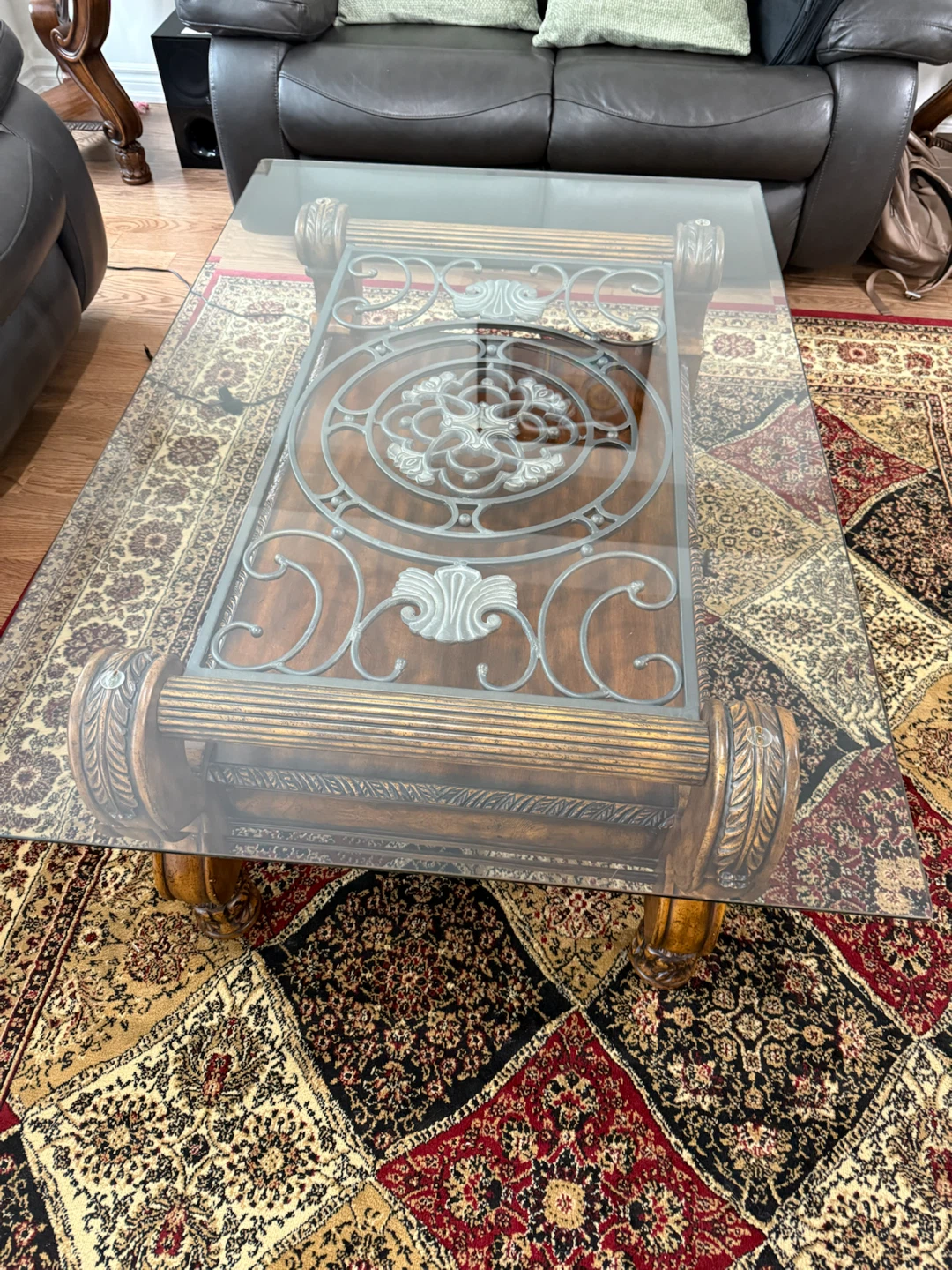 Wooden Coffee Table with Glass Top