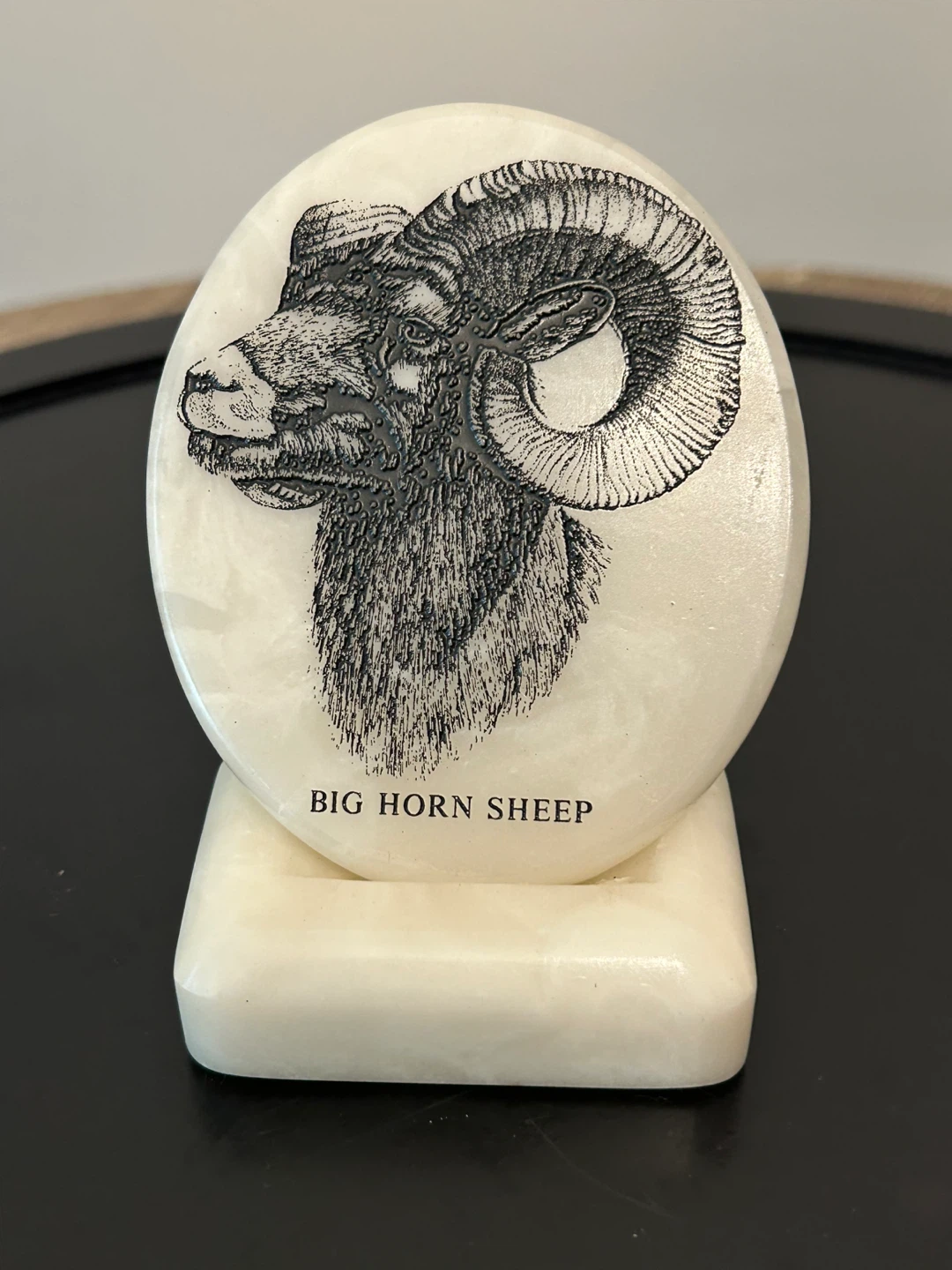 Vintage Etched Marble Big Horn Sheep Plaque