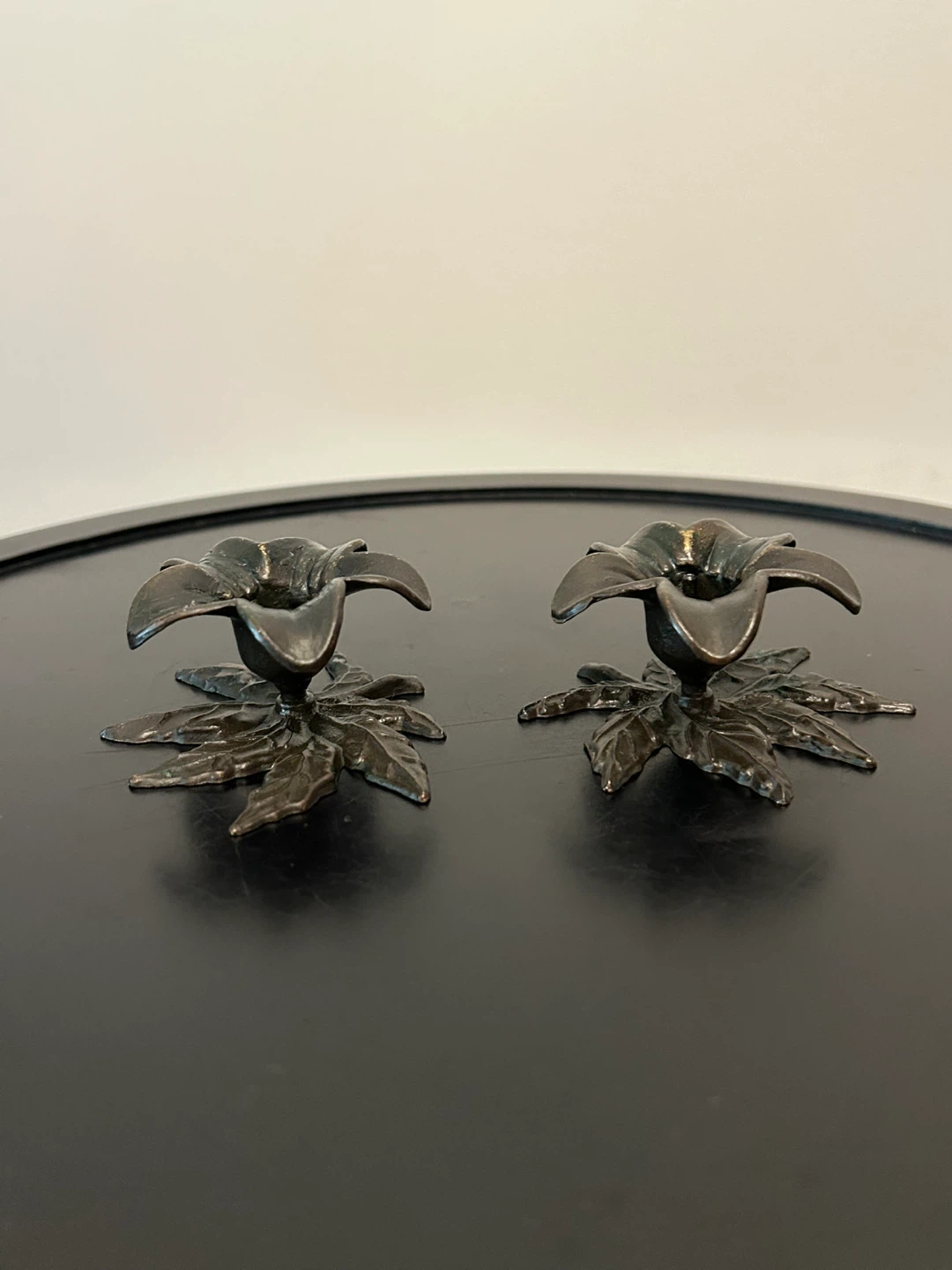 Vintage Italian Brass Flower & Leaf Taper Candlestick Holders - photo 3