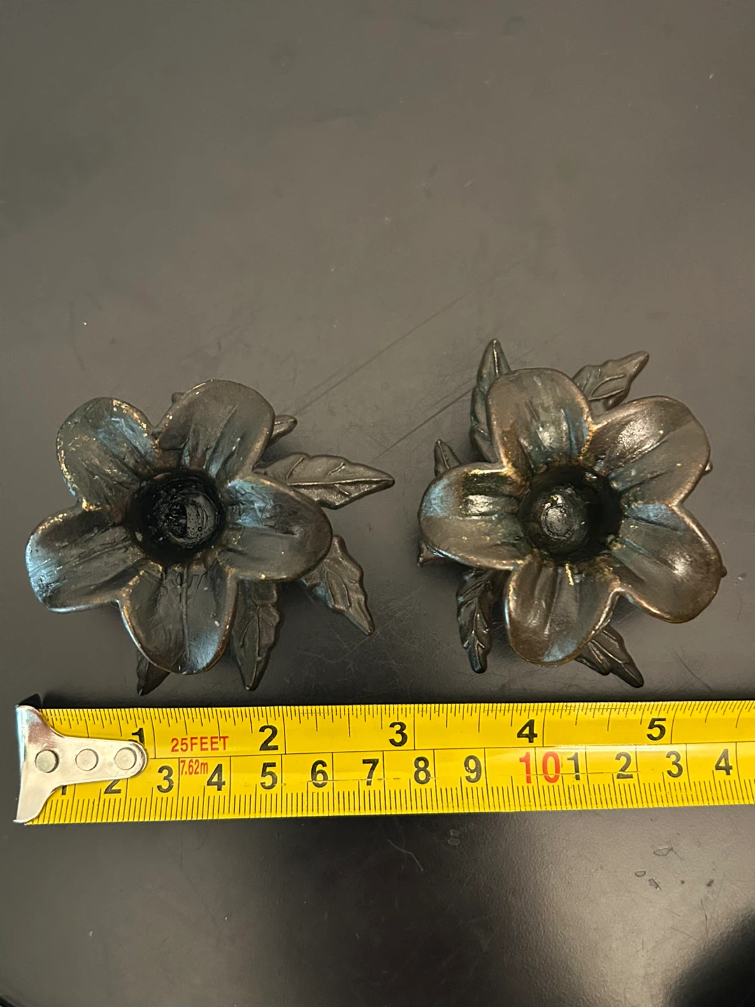 Vintage Italian Brass Flower & Leaf Taper Candlestick Holders - photo 4