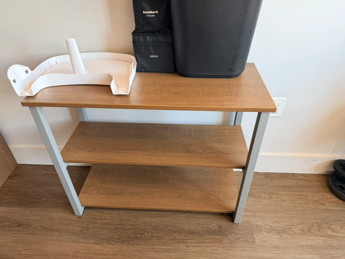Wood grain side table with drawer and shelf - photo 2