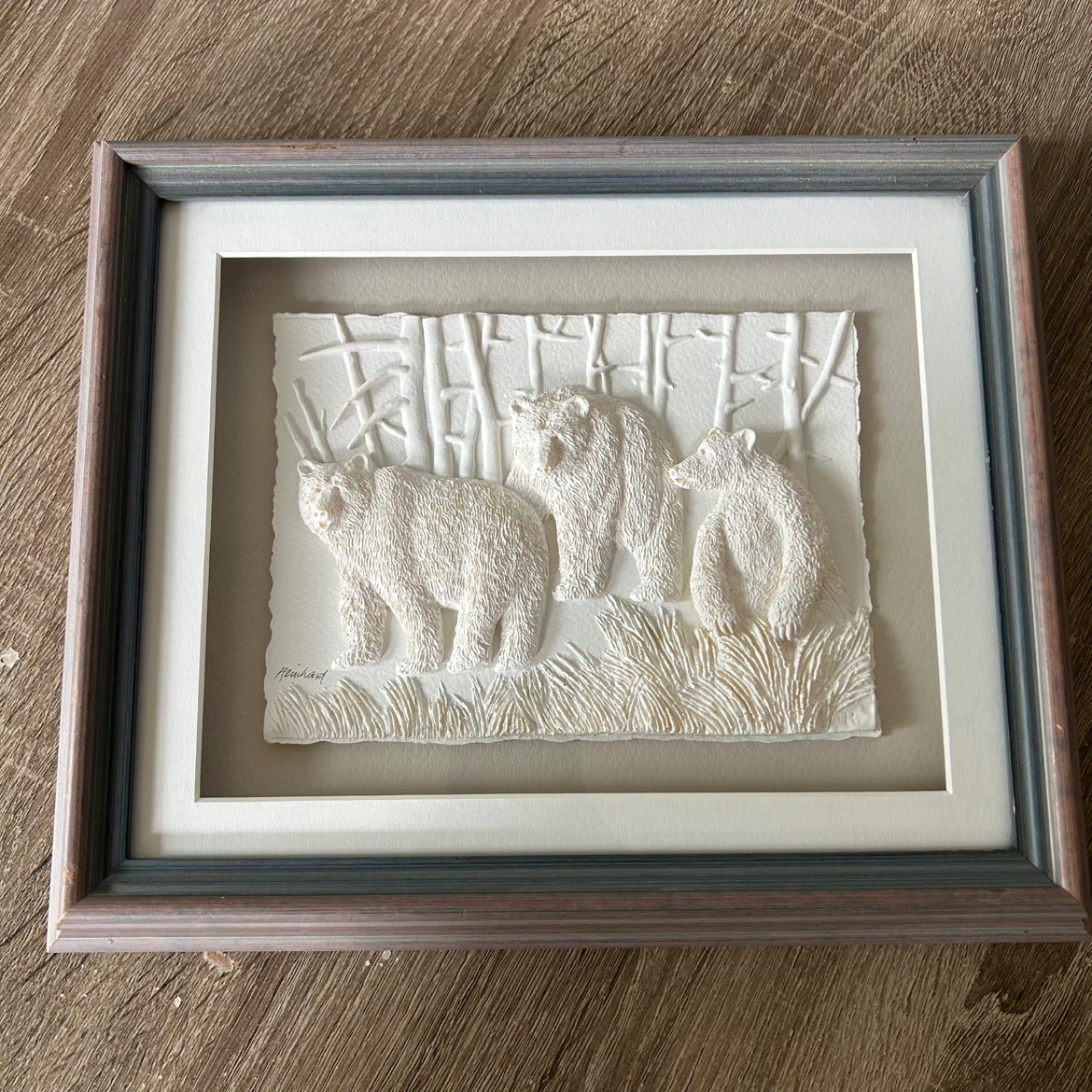 Vintage 3D Cast Paper Art – Bears in Forest – Signed