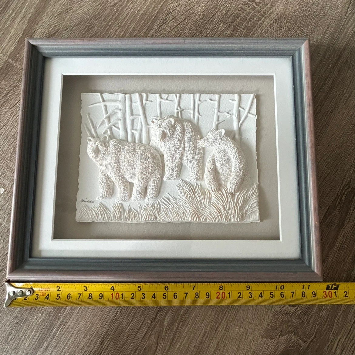 Vintage 3D Cast Paper Art – Bears in Forest – Signed - photo 3