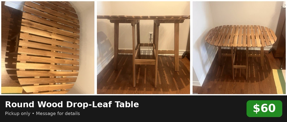Round Wood Drop-Leaf Table