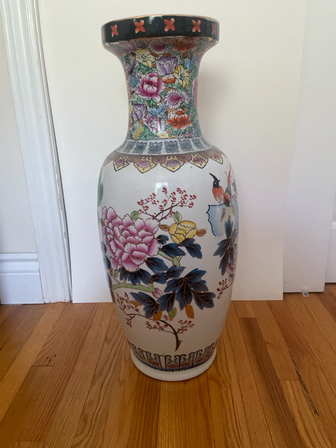 Large Decorative Ceramic Vase - Floral & Peacock Design - photo 2