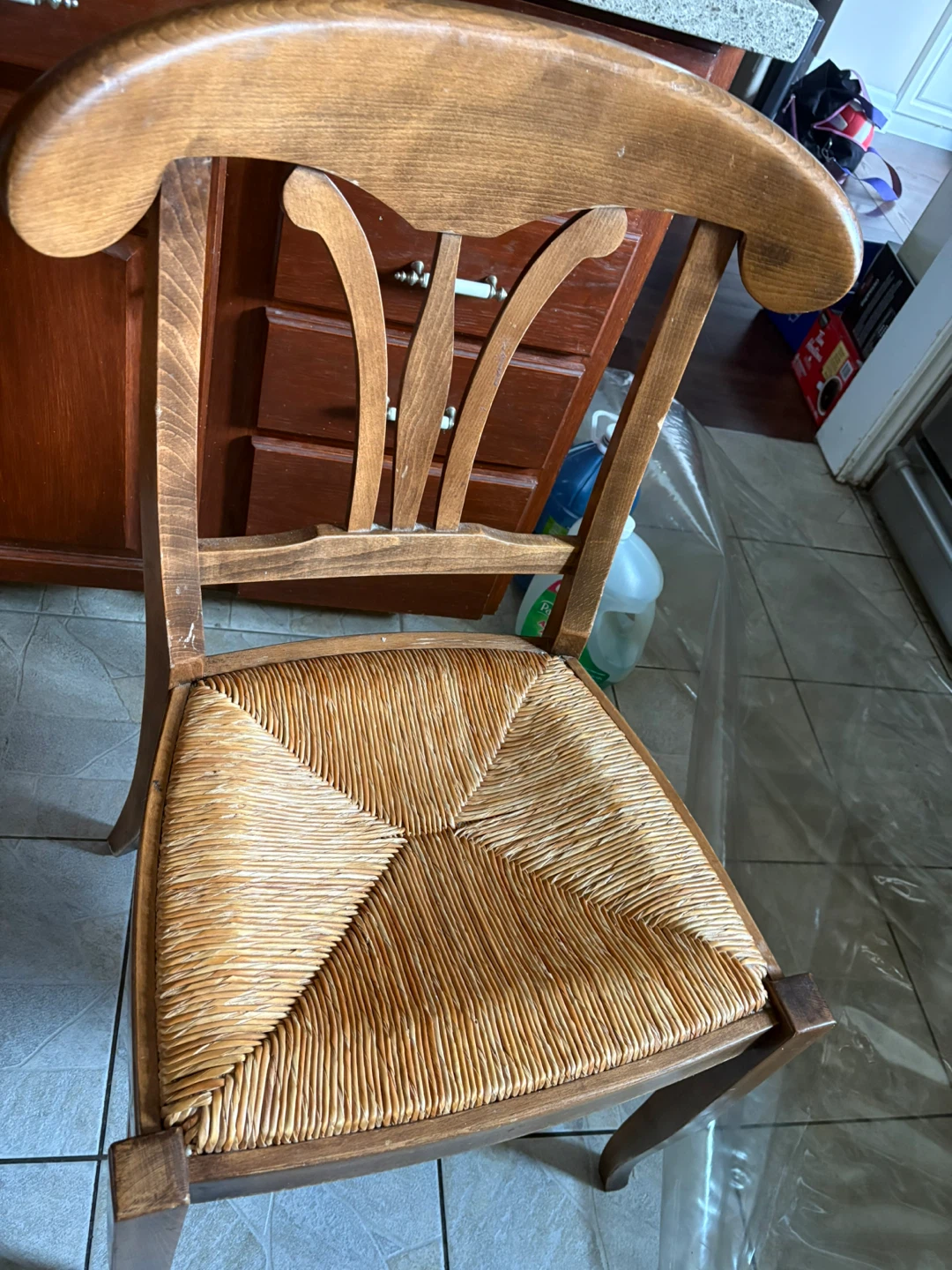 Wooden Chair with Woven Seat and table 4 chair only