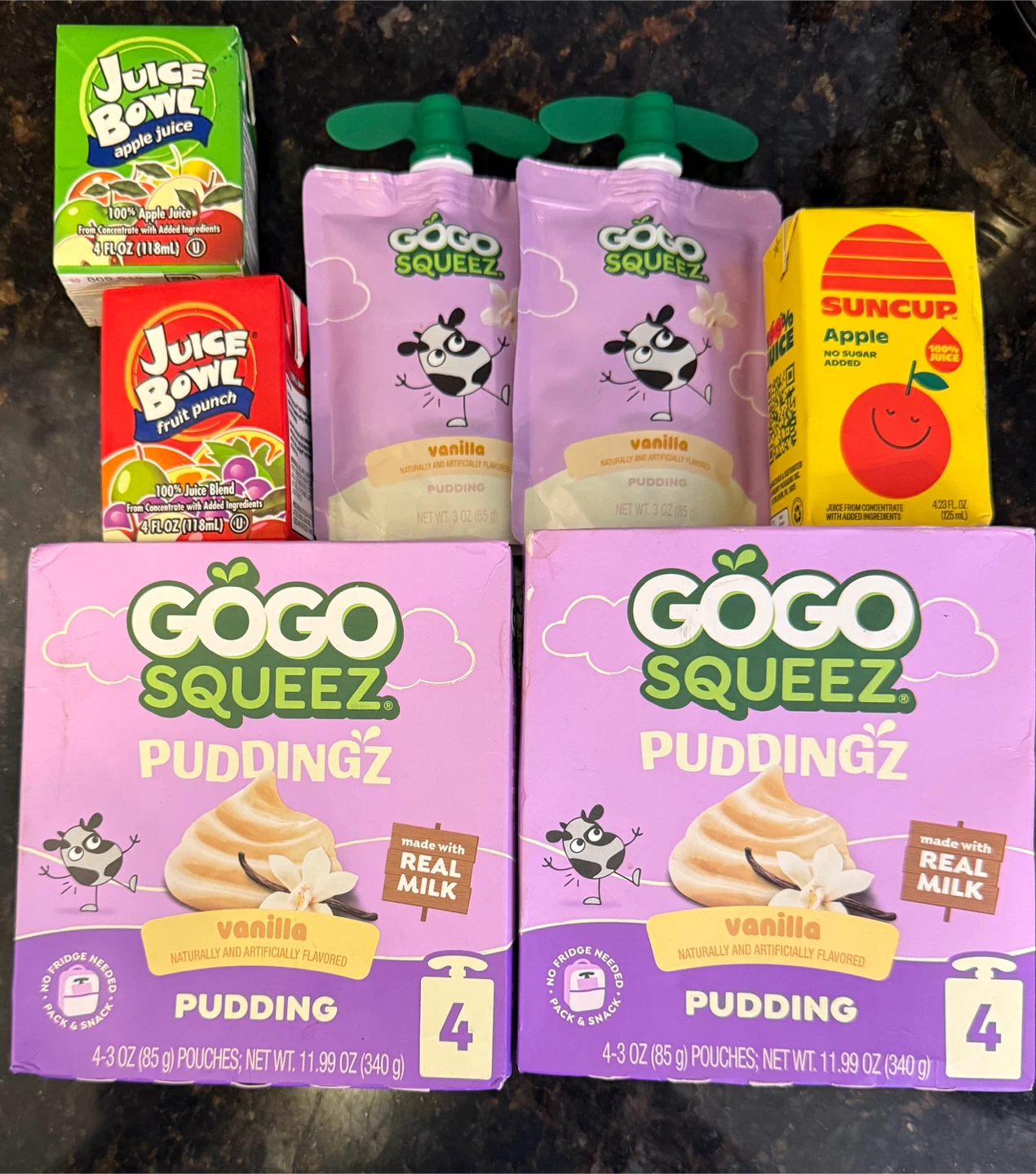 GoGo Squeez Puddingz Vanilla 4 Pouches & Juice Bowls