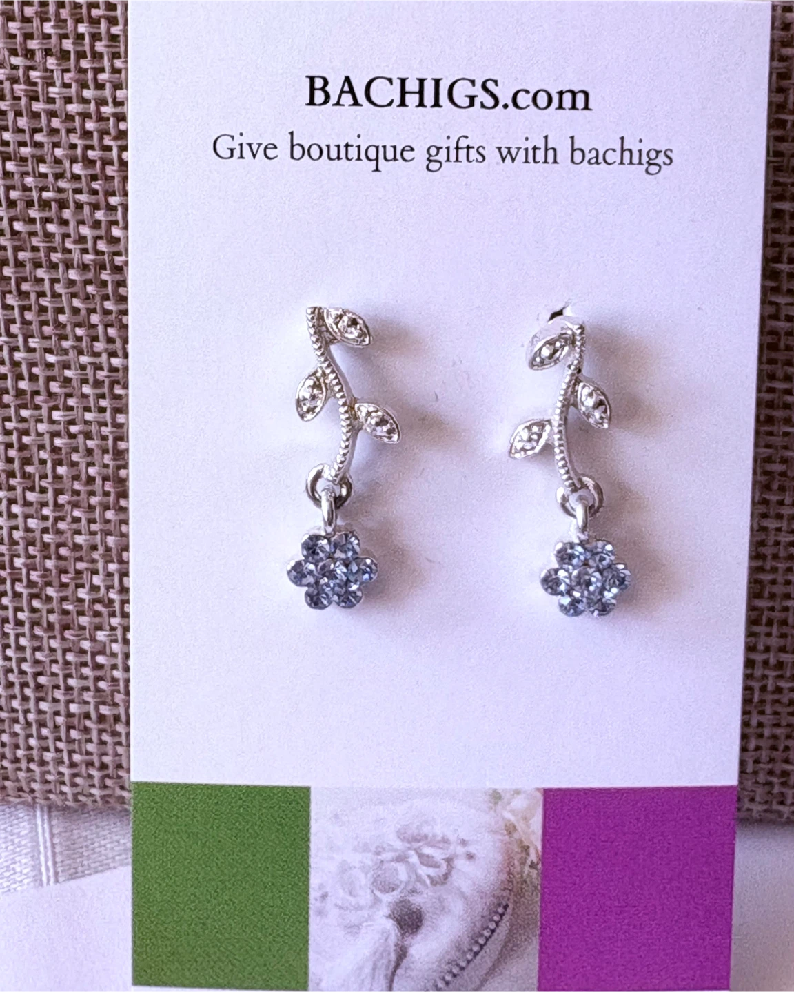 Floral earrings with blue crystals/rhinestones, new - photo 2
