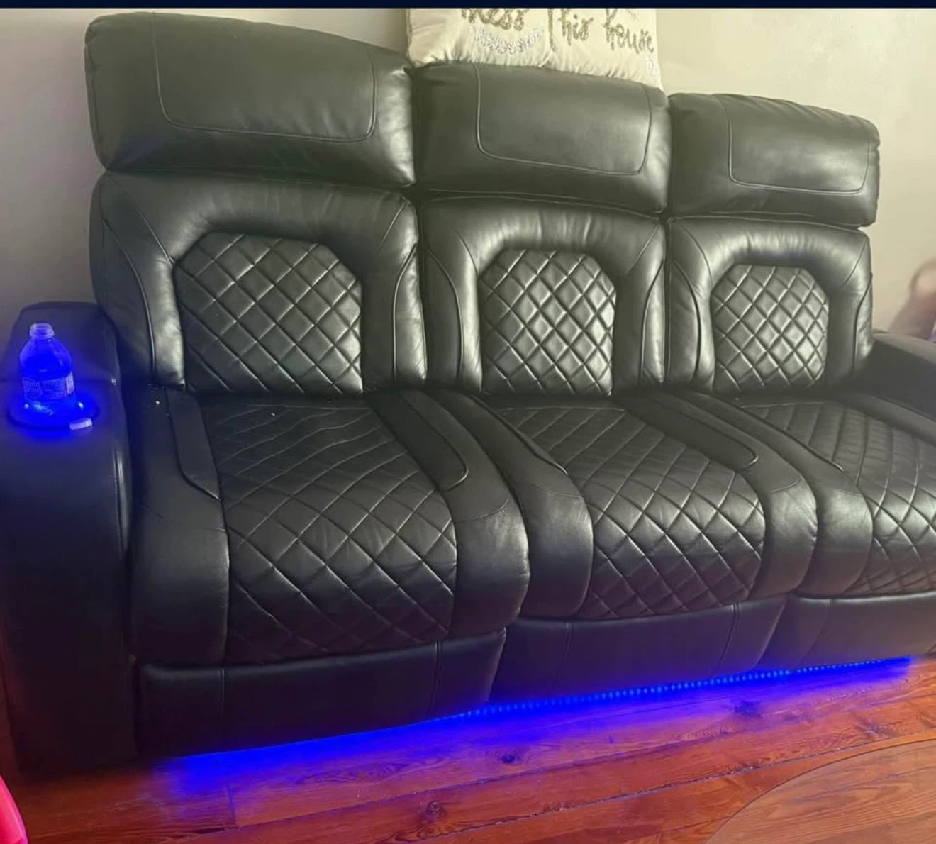 two Black Leather Power Reclining Loveseat with Cup Holder - photo 5