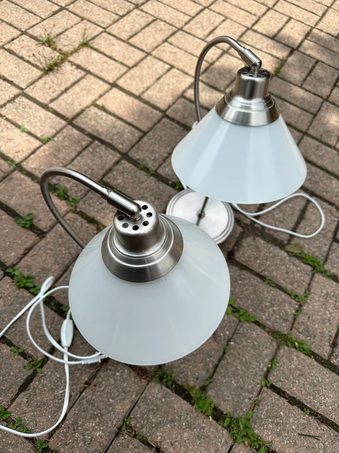 IKEA Brushed Nickel Desk Lamps with White Frosted Shades - photo 2