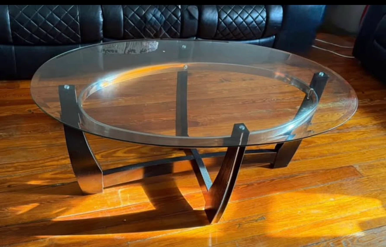 3 Glass Top Coffee Table with Dark Wood Base - photo 2