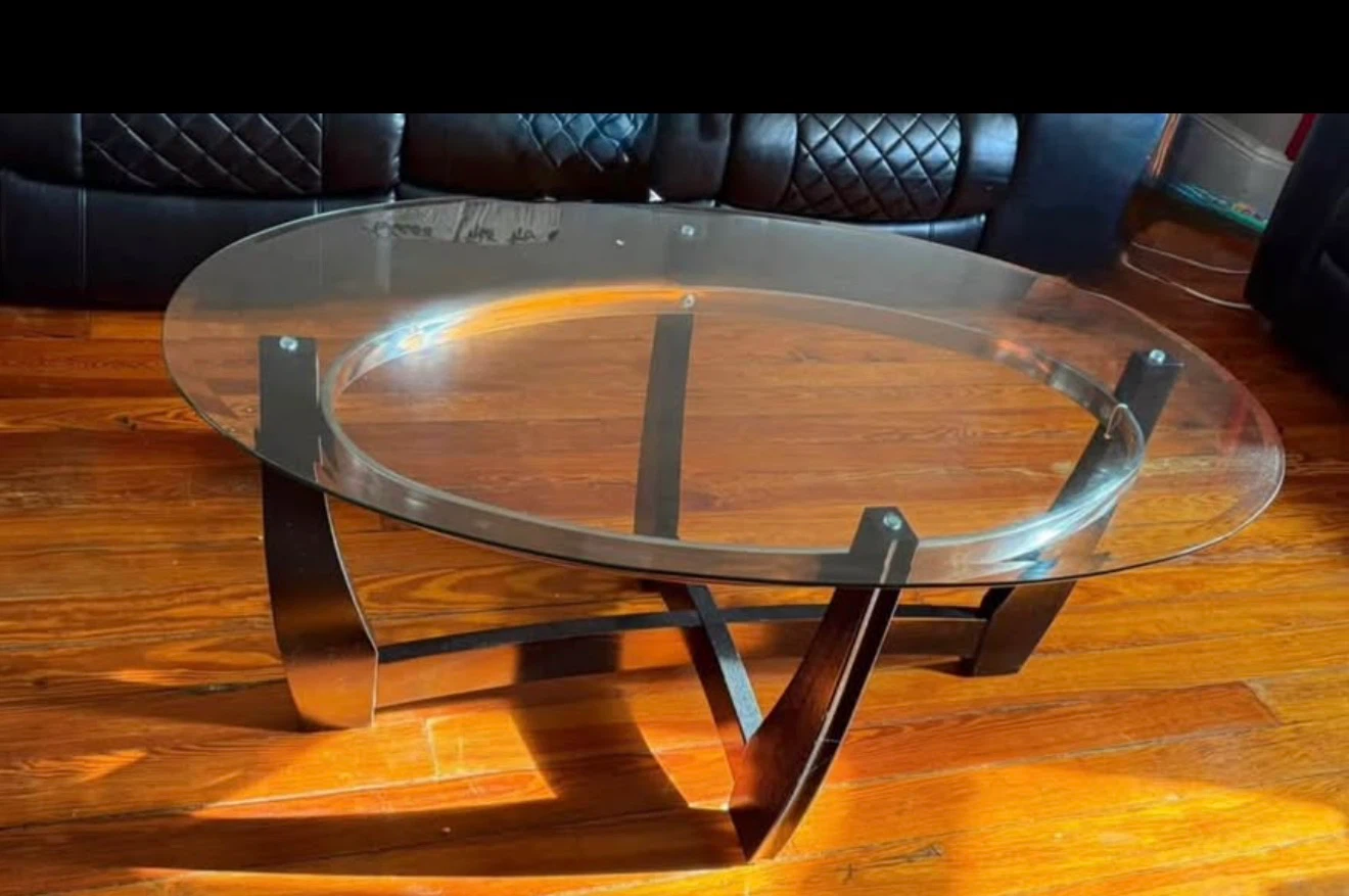 3 Glass Top Coffee Table with Dark Wood Base - photo 3