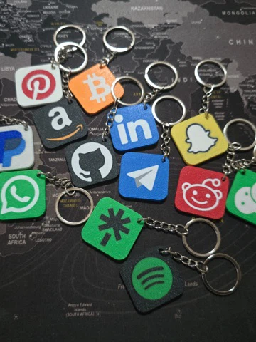 Assorted Social Media & Tech Logo Keychains