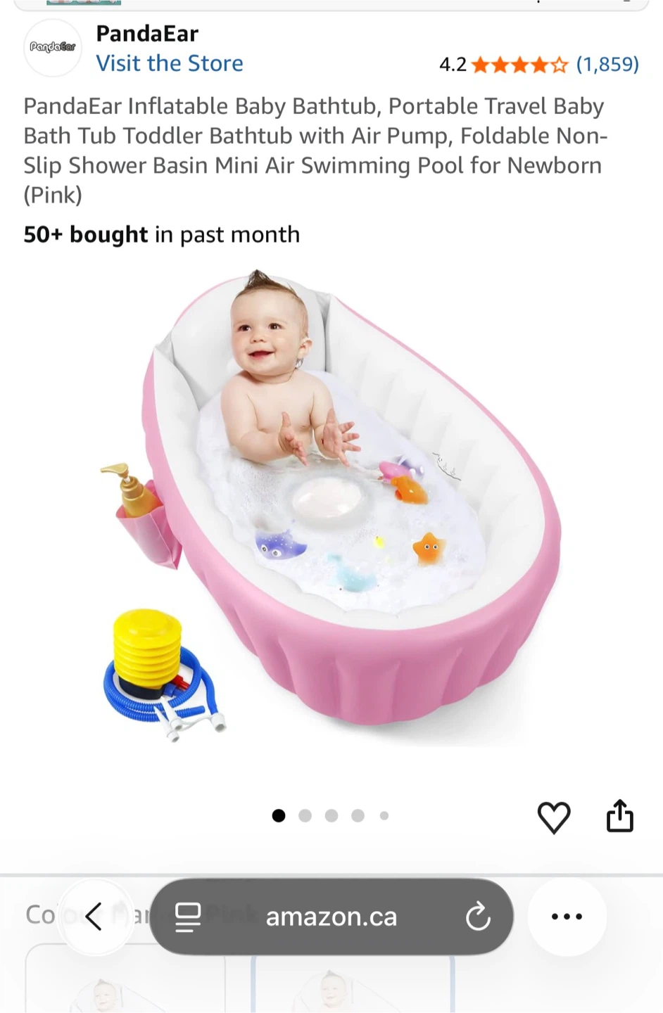 PandaEar Inflatable Baby Bathtub - Pink