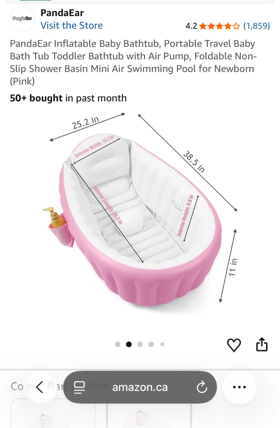 PandaEar Inflatable Baby Bathtub - Pink - photo 4
