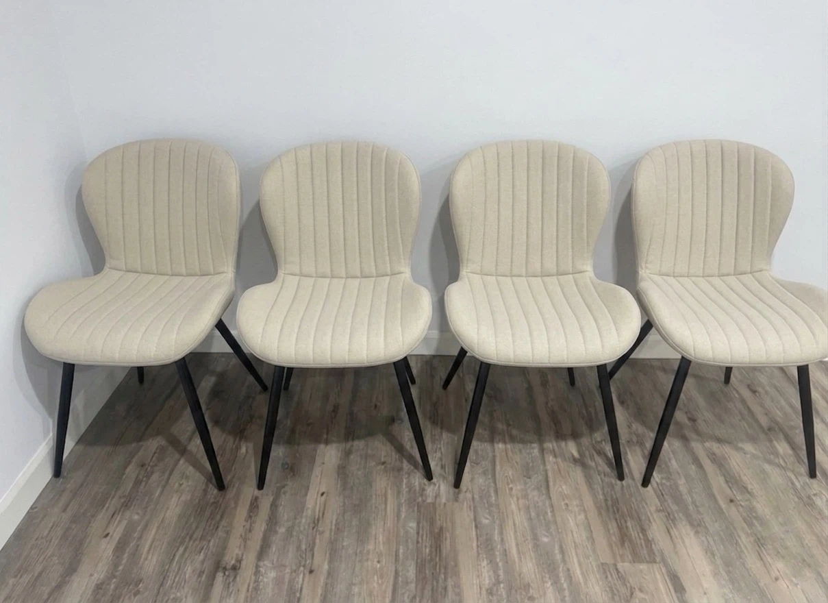 Set of 4 Beige Upholstered Dining Chairs - photo 5